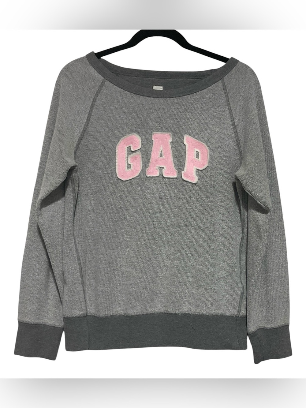 GAP Gray Logo Sweatshirt – Pink Chenille Logo Crewneck Pullover - Women’s Small